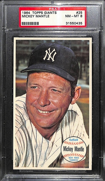 Lot of (2) 1964 Topps Giants PSA Graded 7 & 8 Mickey Mantle Cards 